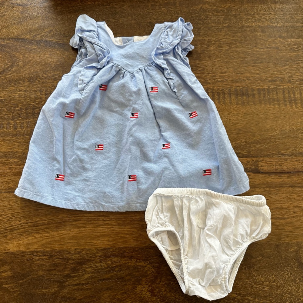 Janie and Jack Blue Baby American Flag Outfit with White Bloomers